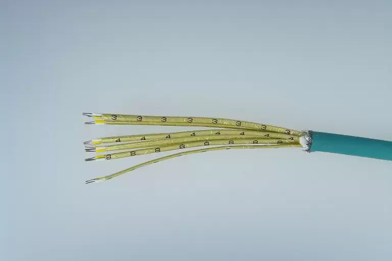 Yellow blue wire with number written on it like 3 4 5